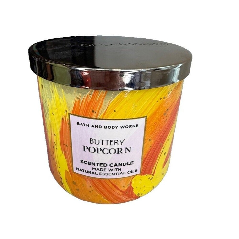 Bath & Body Works White Barn NEW Buttery Popcorn 3 Wick Scented Candle 14.5 oz
